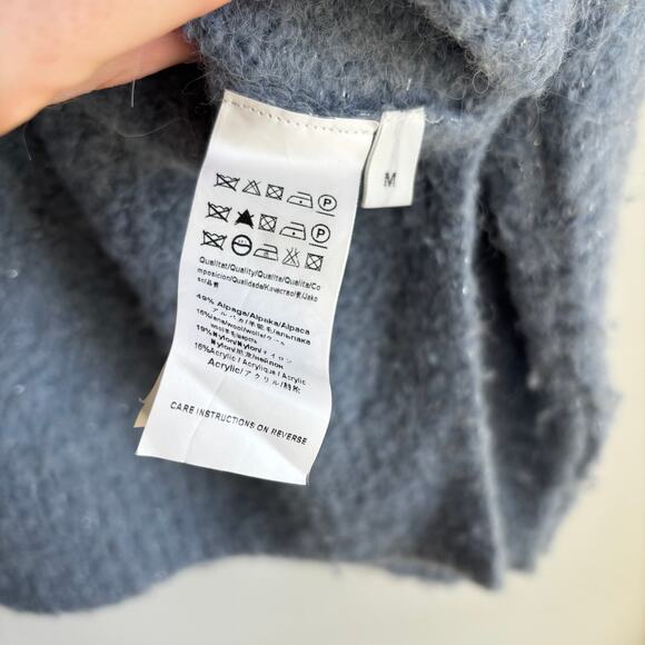 Alpaca Wool Blend Cropped High Low Turtleneck Sweater Blue Size Medium - Picture 4 of 9